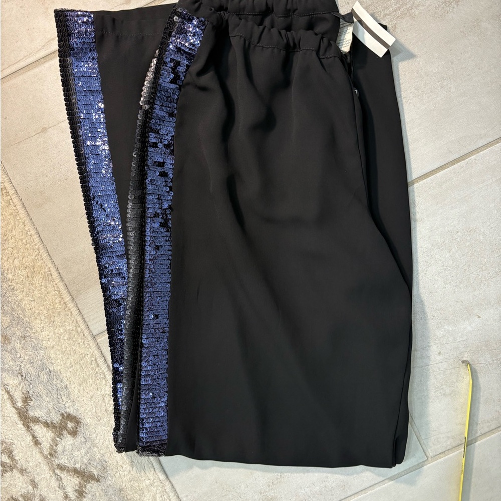 Analili Black Pants with Blue Sequin Detail